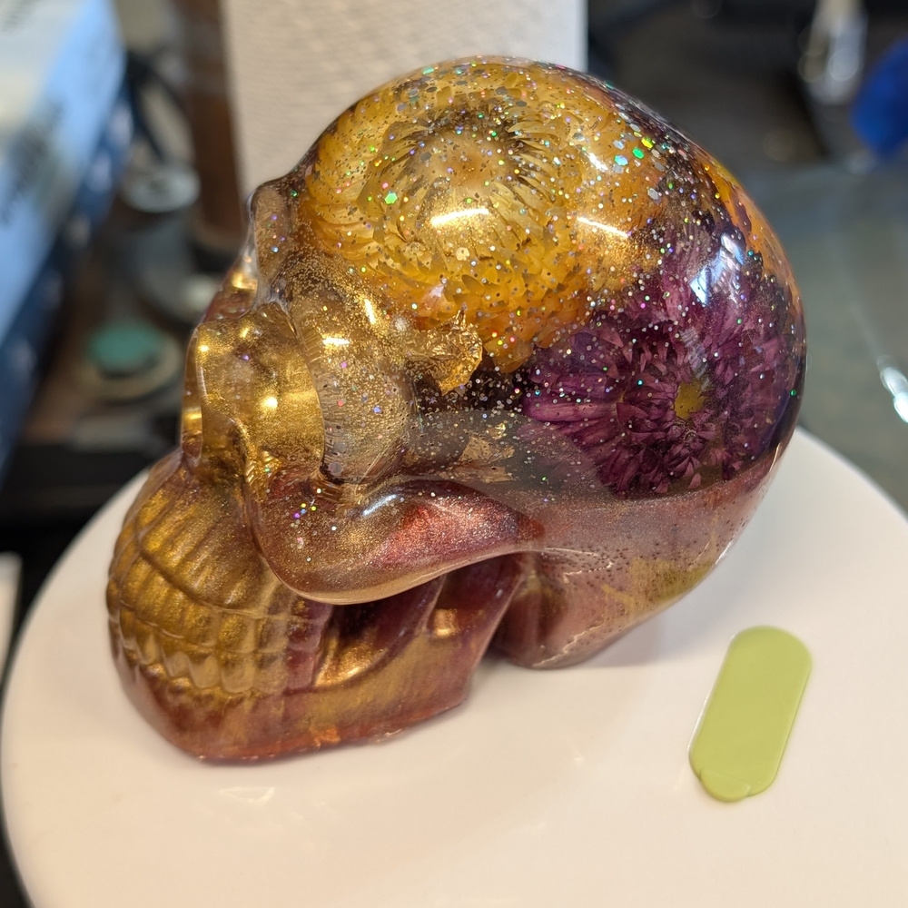 Gold and Purple Mixed Media Skull Art
